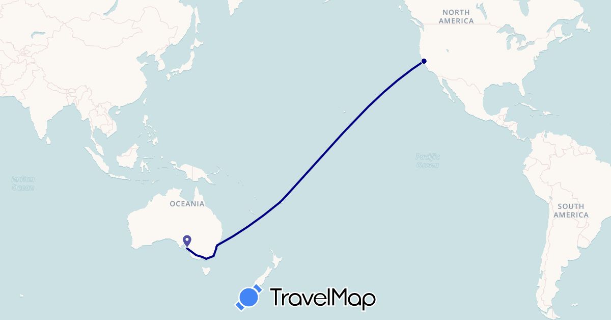 TravelMap itinerary: driving in Australia, Fiji, United States (North America, Oceania)
